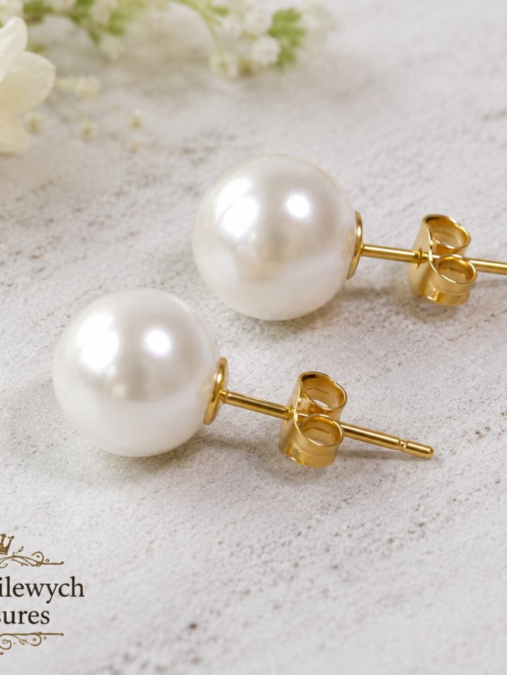 EA-07A--AAA Freshwater Pearl Stud Earrings 10mm White Gold Plated Gift for Women